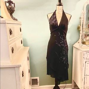BCBG, Black Halter Dress, Beaded, Size 12
